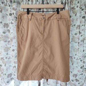 Khaki Skirt Lands End Size 10 Straight Fit Double Button Belted 100 Cotton